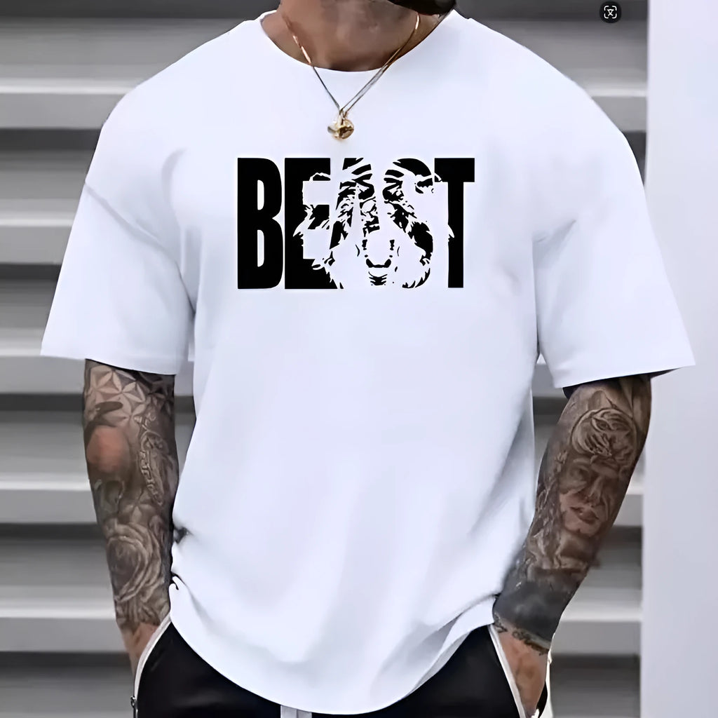 Retro cotton short sleeve t-shirt for men and youth in black or white with graphic print, sizes S to 4XL