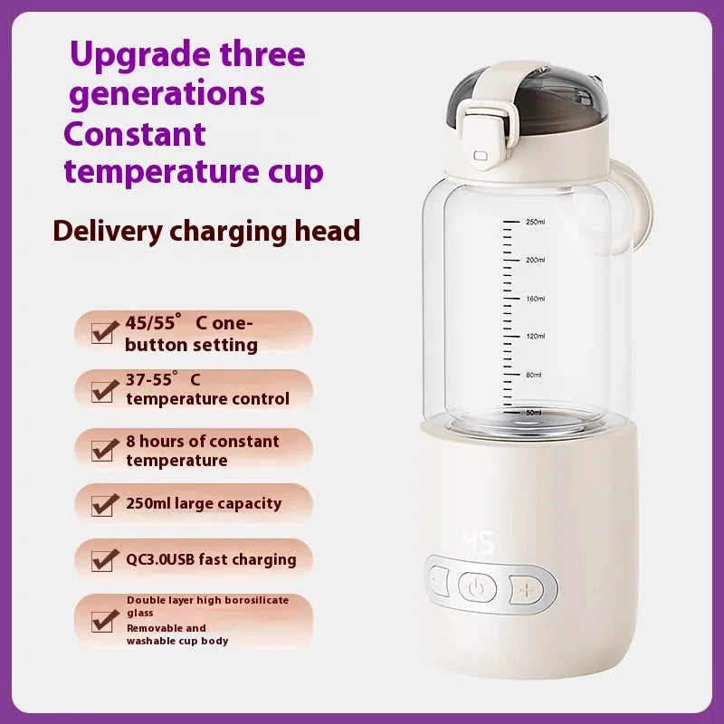 Wireless portable baby milk mixer with glass thermostatic cup 86x210mm in white