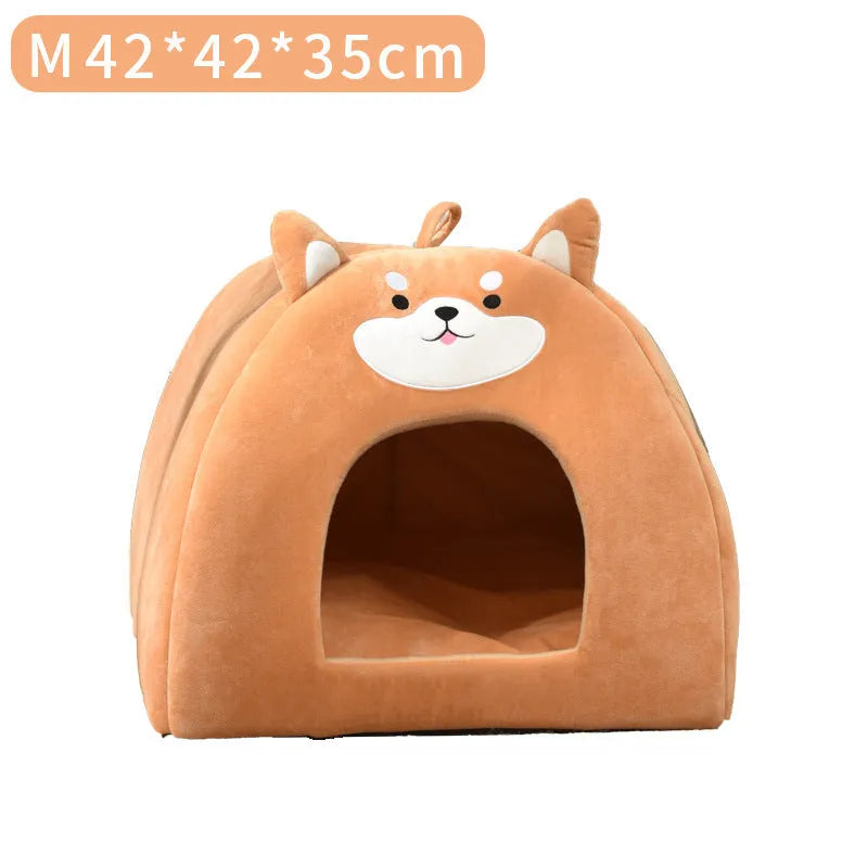 Warm cloth cat bed for autumn and winter with machine washable cover in three sizes
