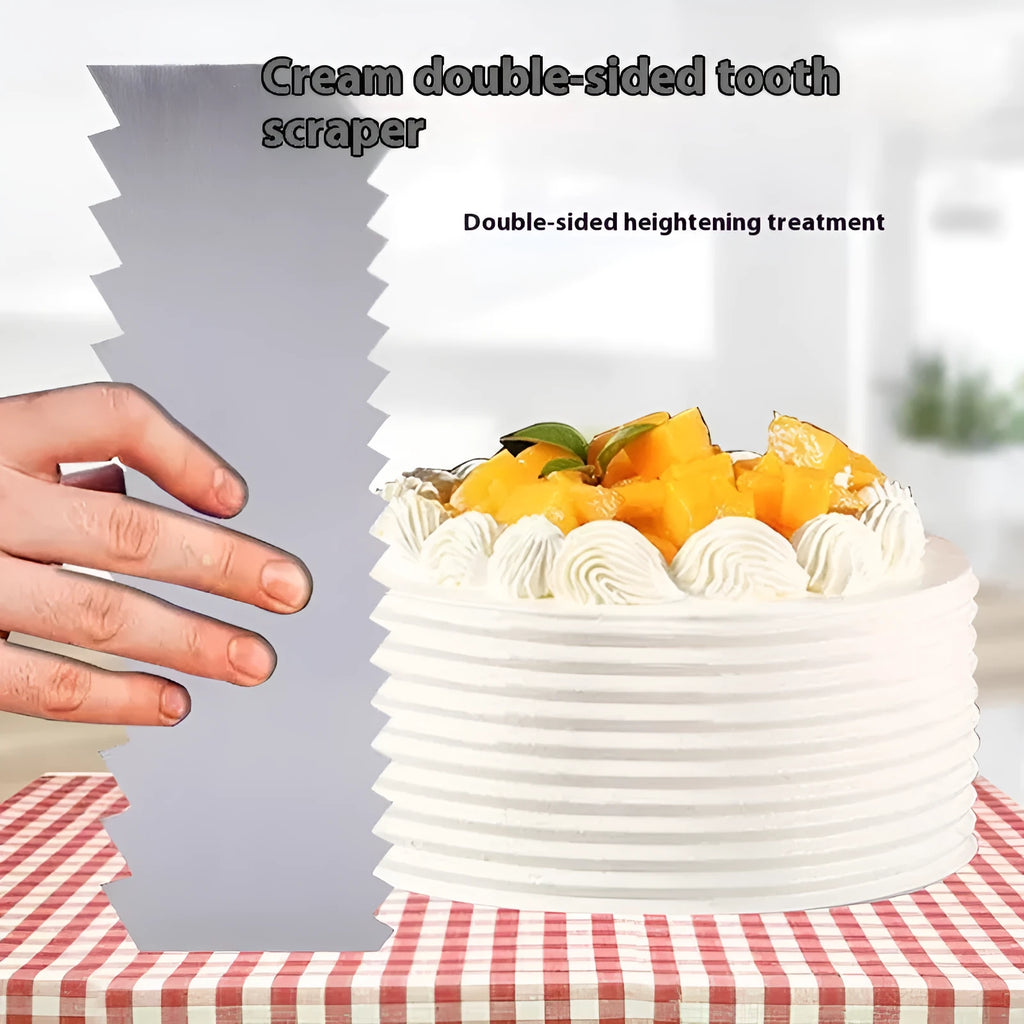 Stainless steel cake decorating scraper for polygon patterns in seven style variations