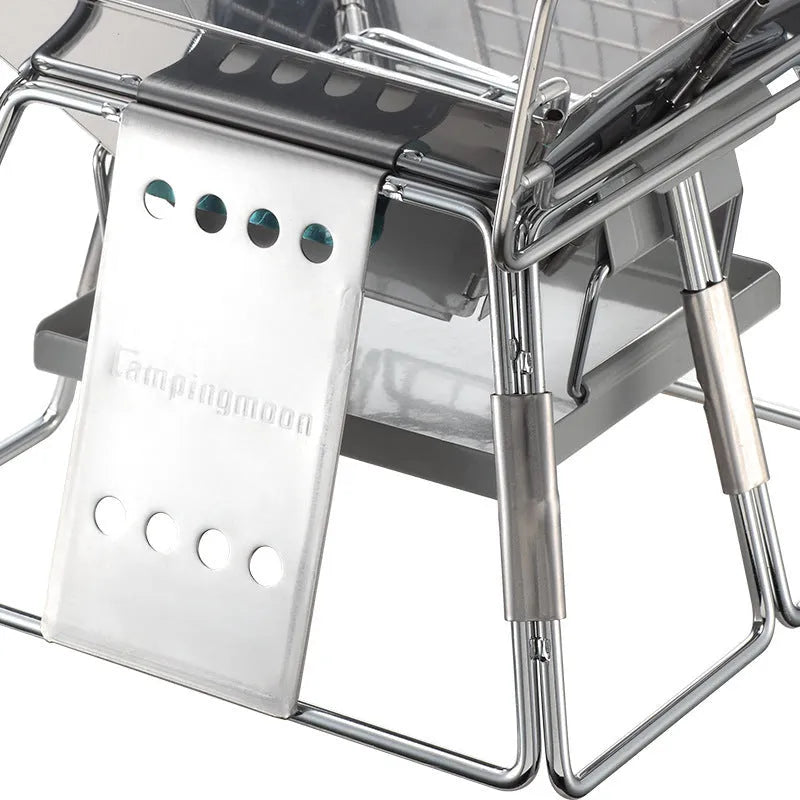 Portable stainless steel folding BBQ grill with non-stick surface in silver, with carrying case, for outdoor camping and picnics