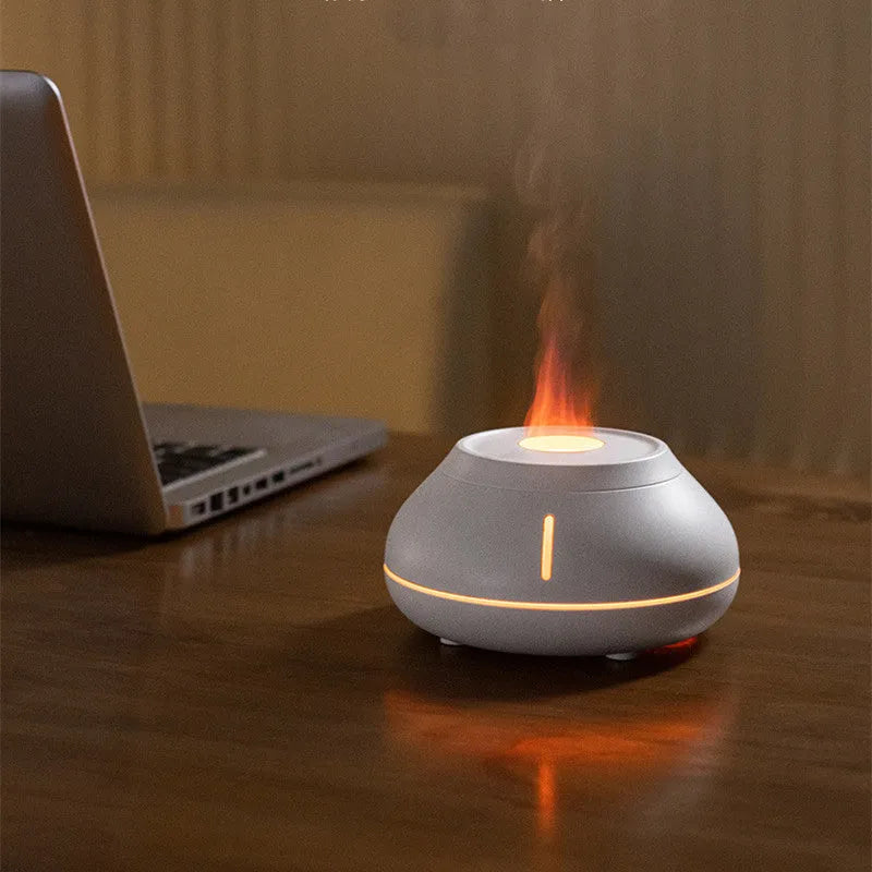 Desktop humidifier with colourful simulation flame LED light and aroma diffuser, black, USB powered, 130ml capacity