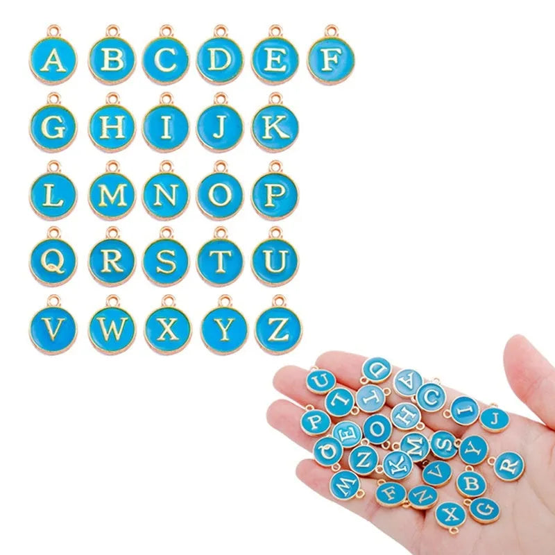 Round drop oil English letter alloy pendant set in multiple colours for DIY jewellery making