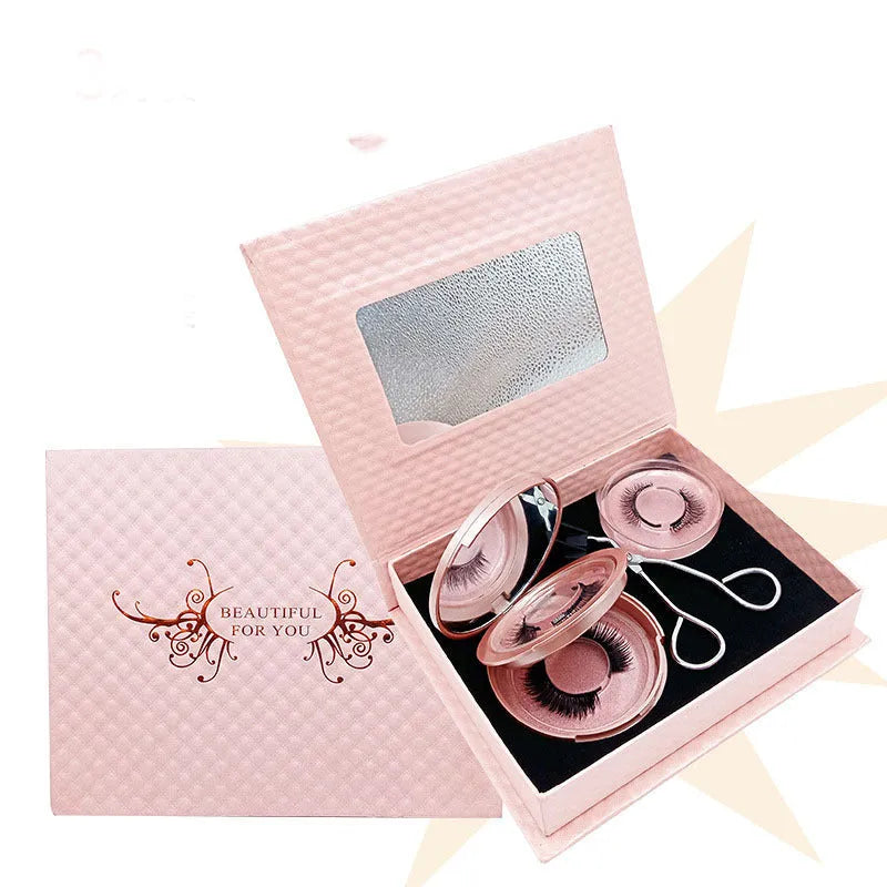 Three pairs of black quantum magnetic false eyelashes with ice silk hand-leg hair and a quantum eyelash curler.