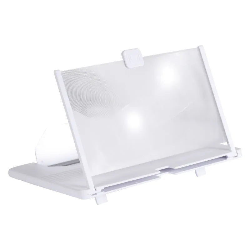 Black plastic mobile phone screen magnifier 12 inch 30cm diagonal on desk