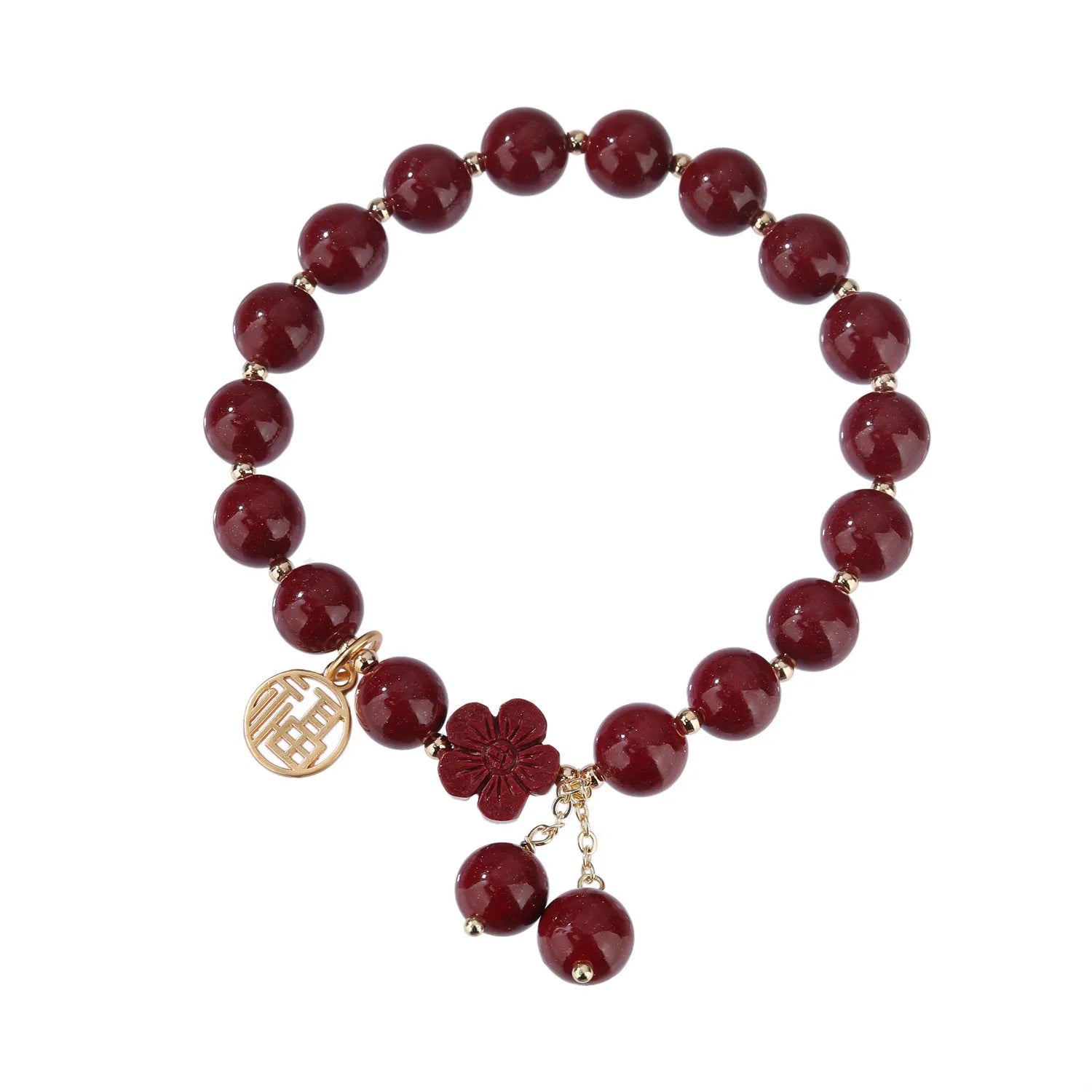 Women's cinnabar bracelet with fu character design and adjustable tassel closure in national style