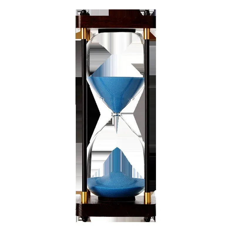 Solid wood hourglass timer in 30 or 60 minutes with coloured sand for office, home, writing, or gift use