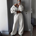 Men's long sleeve polyester sports suit two-piece set in light gray