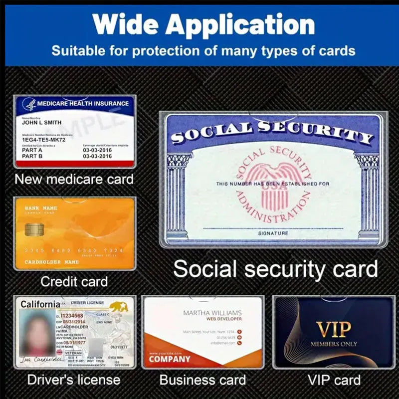 Transparent social security card holder in thickened PVC measuring 9.7 by 5.9 centimetres