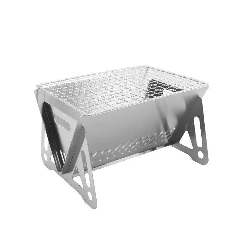 Folding stainless steel barbecue oven with charcoal grill for outdoor cooking
