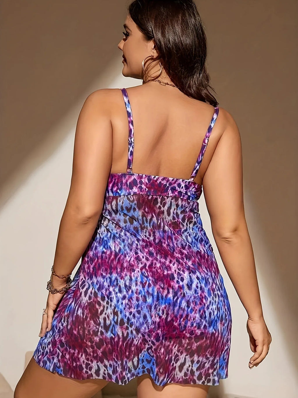 Plus size women's split skirt bikini swimsuit set in blue colour