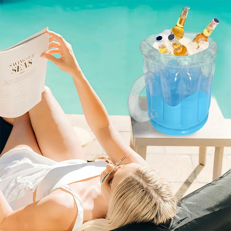 Yellow inflatable PVC ice bucket designed for beer steins and drinks bottles