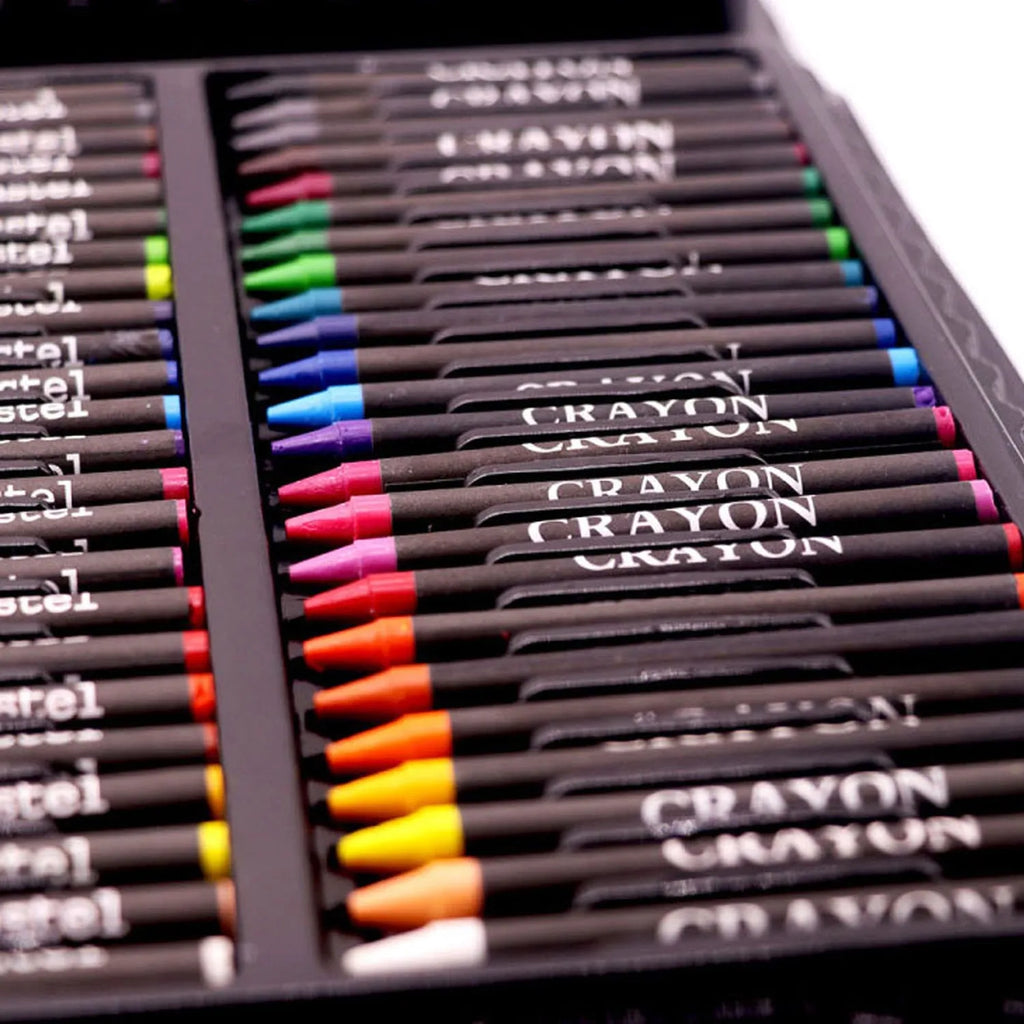 168-piece watercolour pen set in black plastic case with oil pastels and brushes