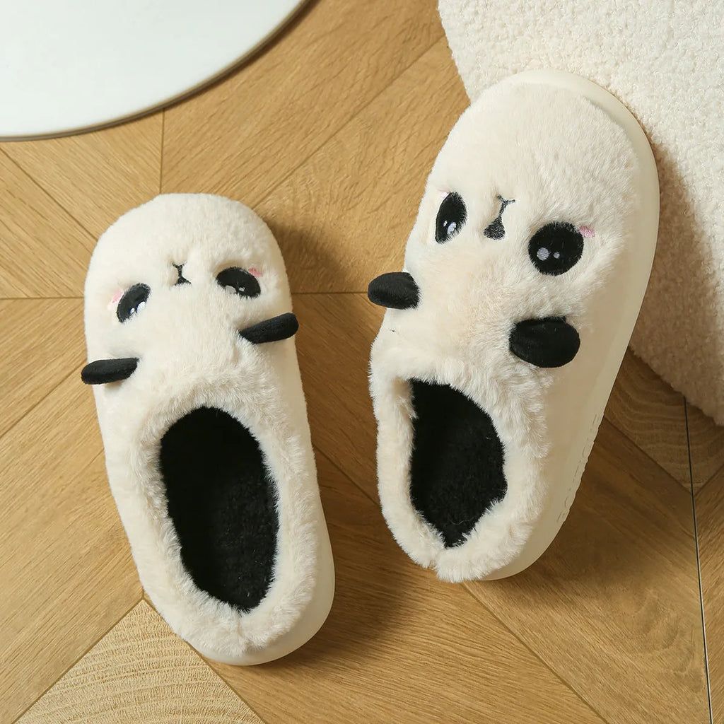 Panda-themed cotton and linen toe ring slippers with non-slip PVC soles
