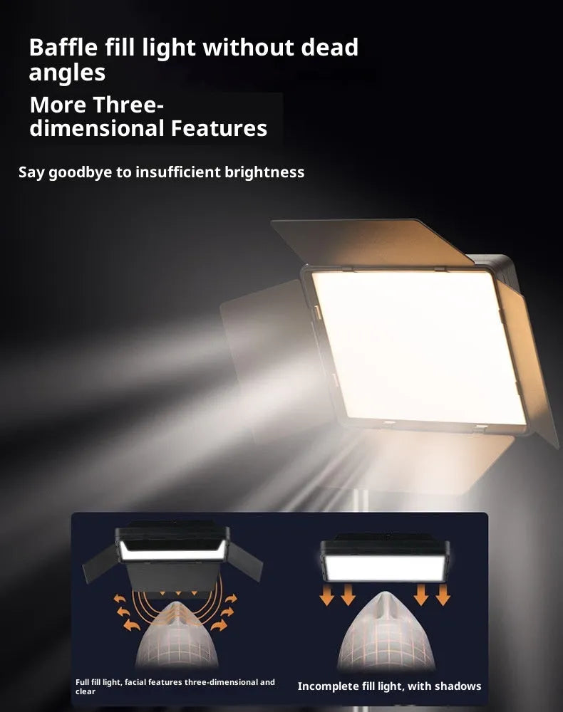Live Only 17-inch square LED fill light with four-leaf baffle and 2.1m bracket