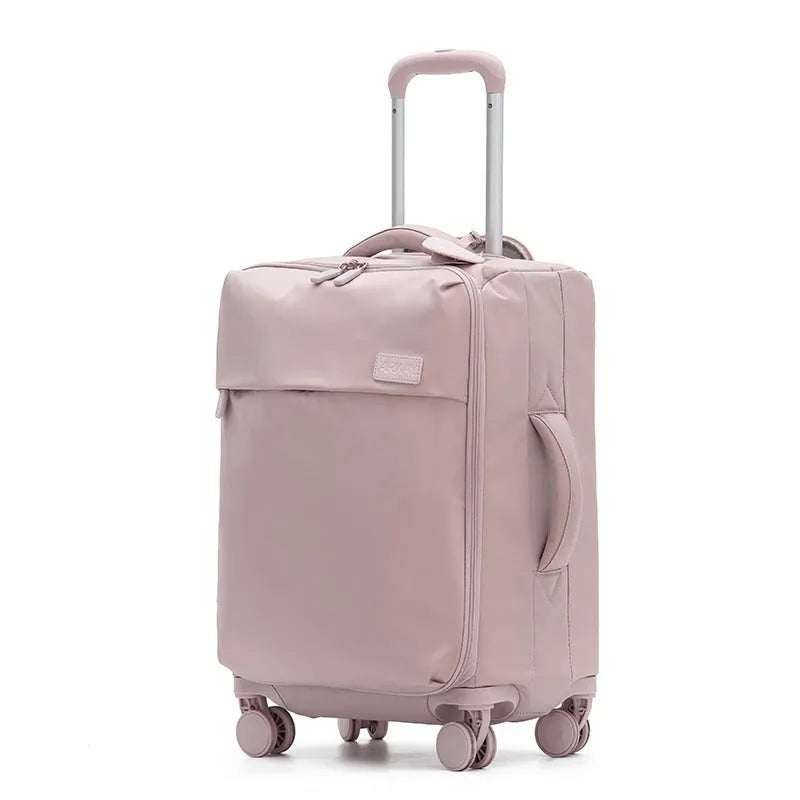 Waterproof Oxford cloth suitcase with universal wheels in bluestone green colour showing three size options