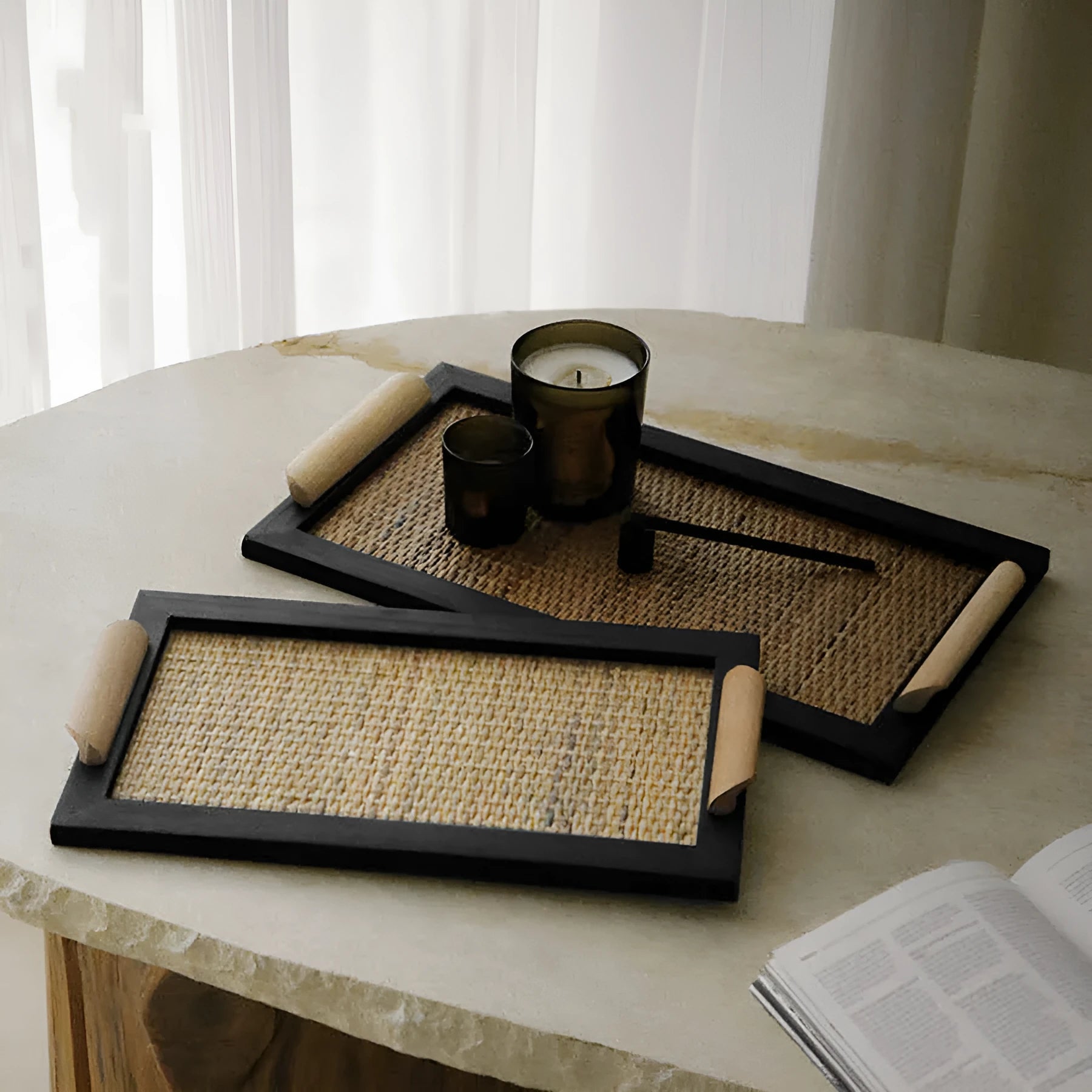 Pine wood dining tray with compartments in large and small size options.