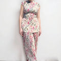 Printed chiffon dress with high waist and long sleeves in picture colour