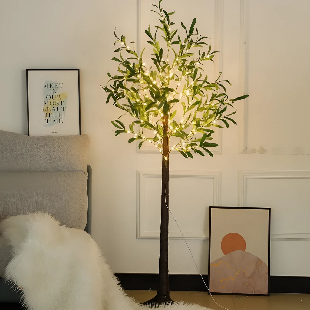 1.8 metre tall simulation olive leaf tree lamp with warm LED lights for outdoor courtyard decoration