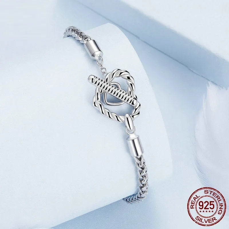 S925 sterling silver heart-shaped base bracelet for women 17cm electroplated finish fashion OL style