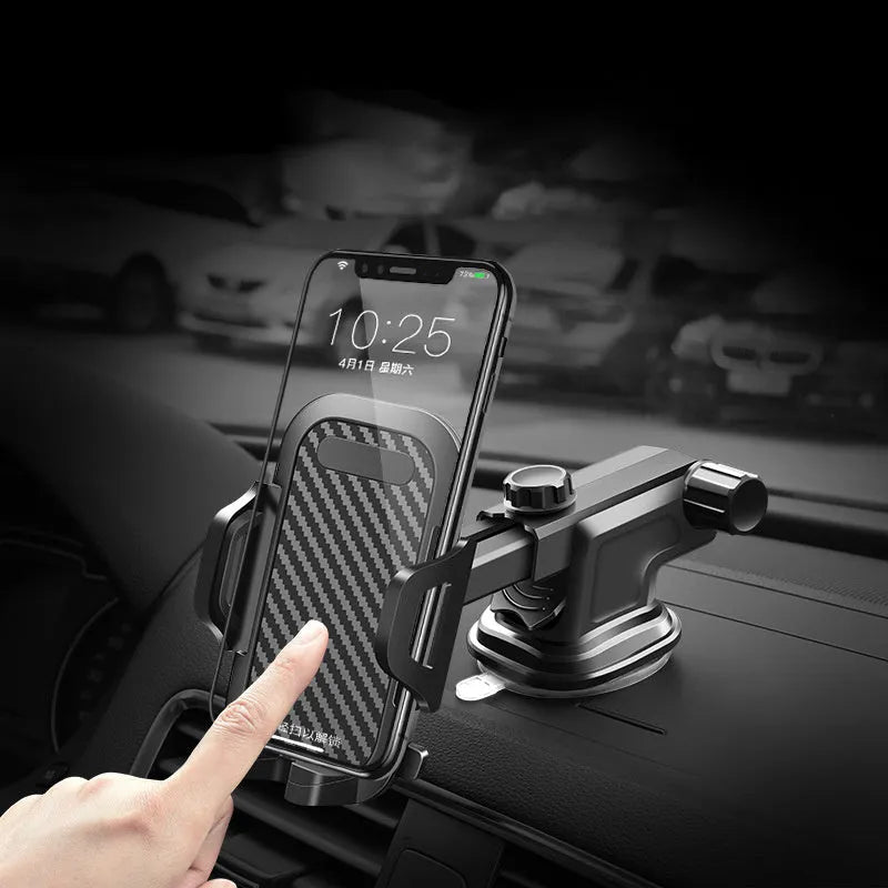 Black car phone holder for 4.0-7.0 inch smartphones with adjustable grip mechanism
