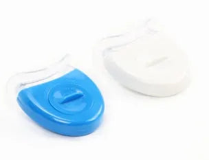 LED teeth whitening kit with button switch and denture tray in blue