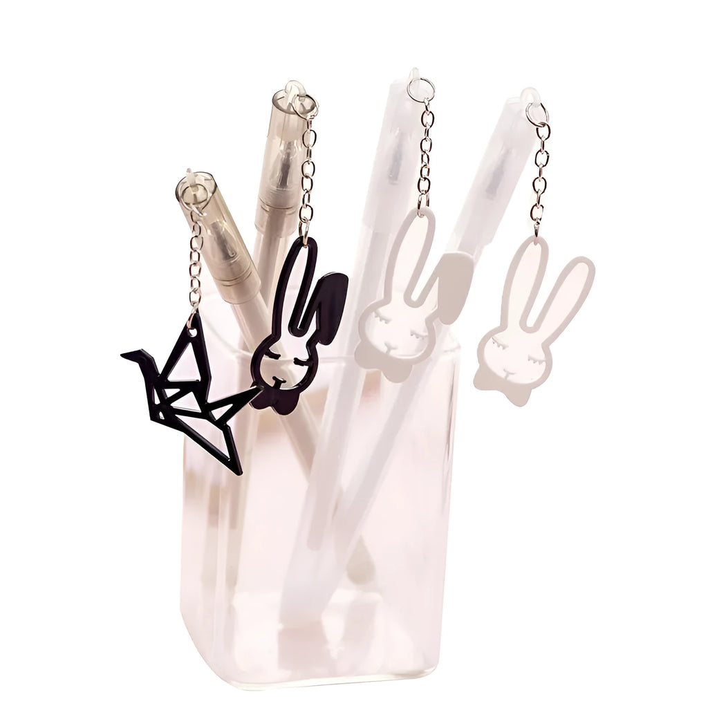 17cm gel pen with paper crane or rabbit pendant showing 0.38mm fine tip