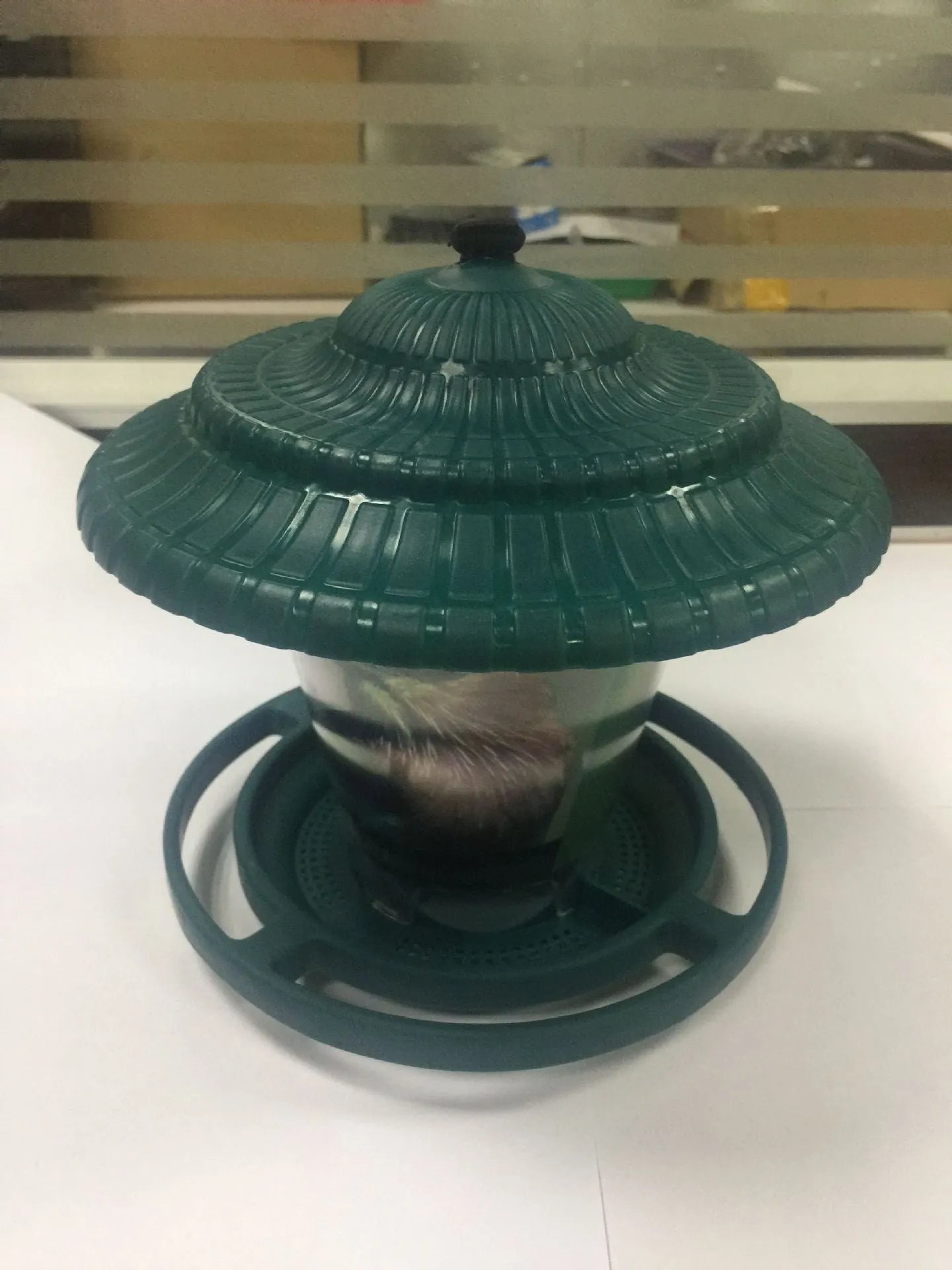 Plastic transparent hanging bird feeder with green colour option for outdoor garden use