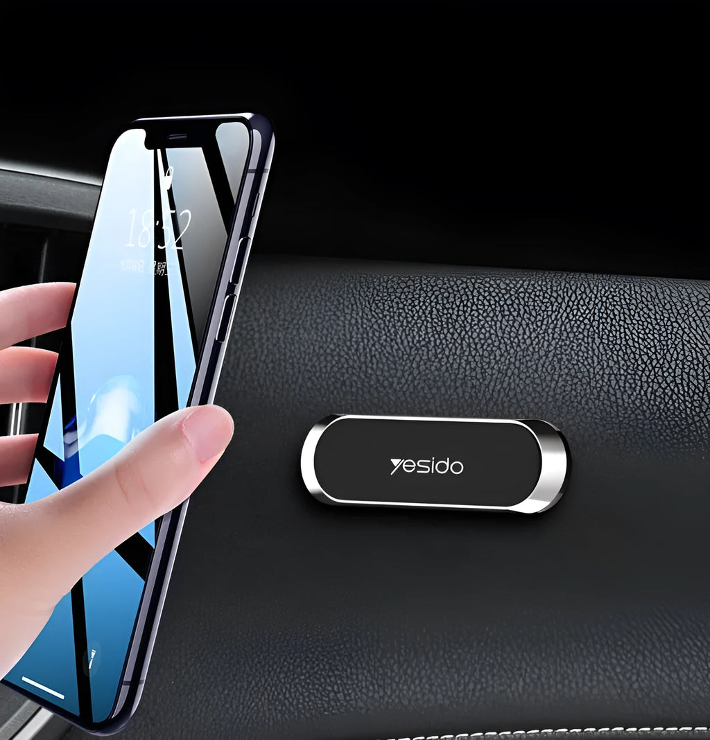Magnetic mobile phone holder zinc alloy paste type car mount silver 6.5x0.5x2 cm