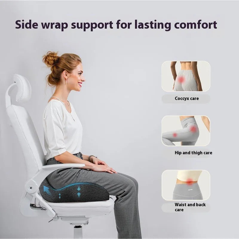 Light grey memory foam seat cushion for an office chair.