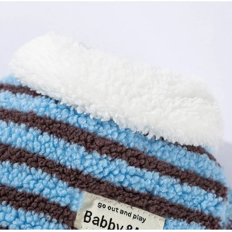 Soft plush blue-brown striped pet shirt button-down front on small dog warm winter fleece puppy sweater
