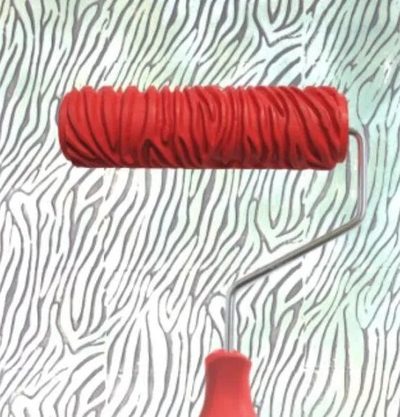 Red 7 inch textured paint embossing roller for creating relief patterns on walls