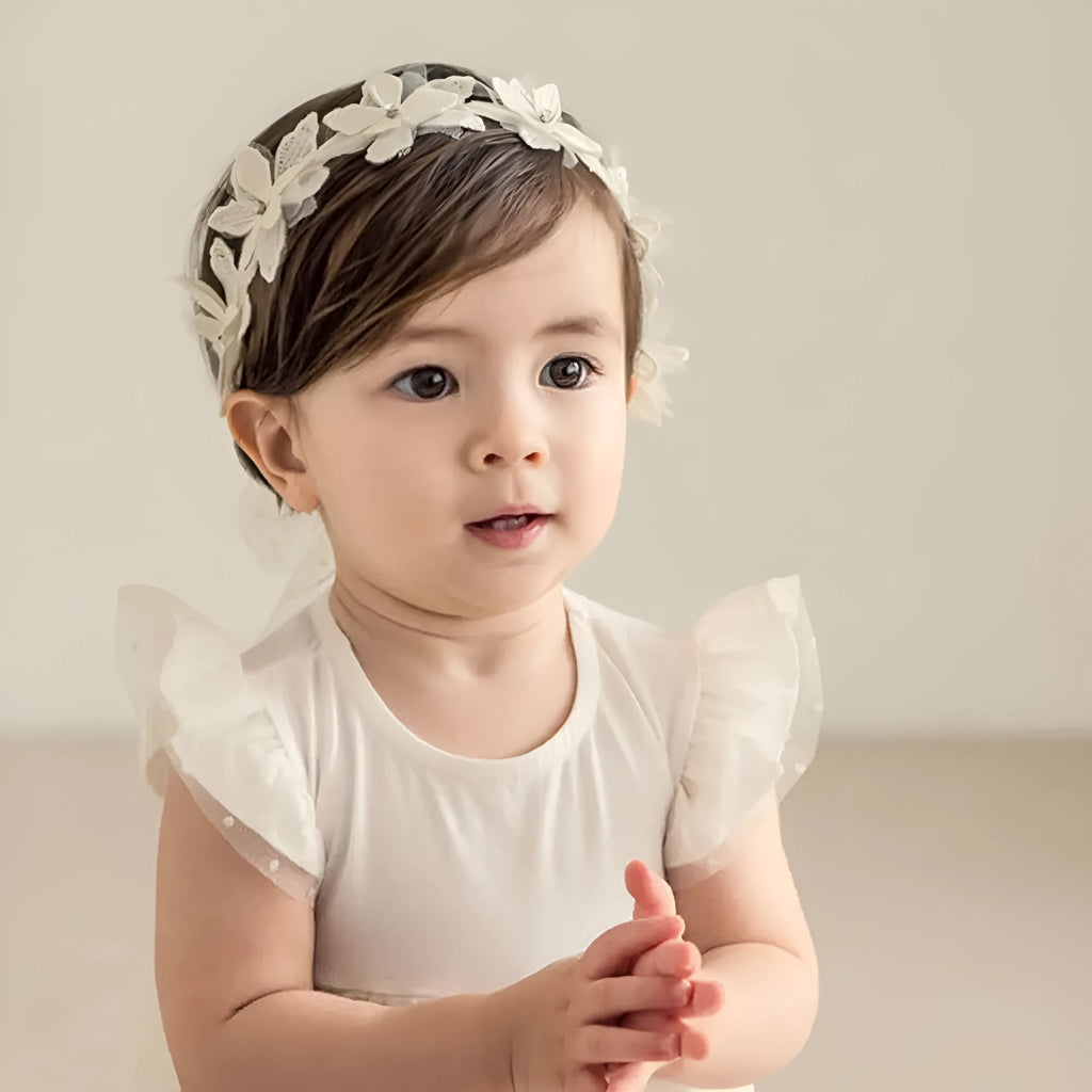 Baby girls cute bow-knot headband with lace floral design elastic non-toxic 8-22 inches