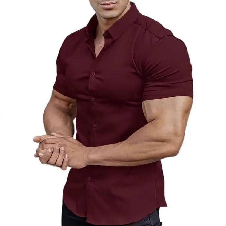 Men's short sleeve printed casual shirt with collar in polyester available in multiple colours and sizes