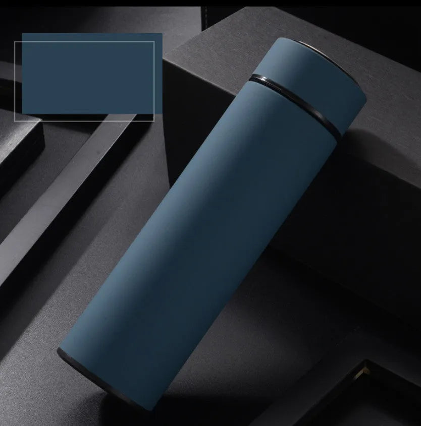 450ml straight cup stainless steel water bottle with vacuum insulation and arrow mouth in black, red, gold, and blue colours.