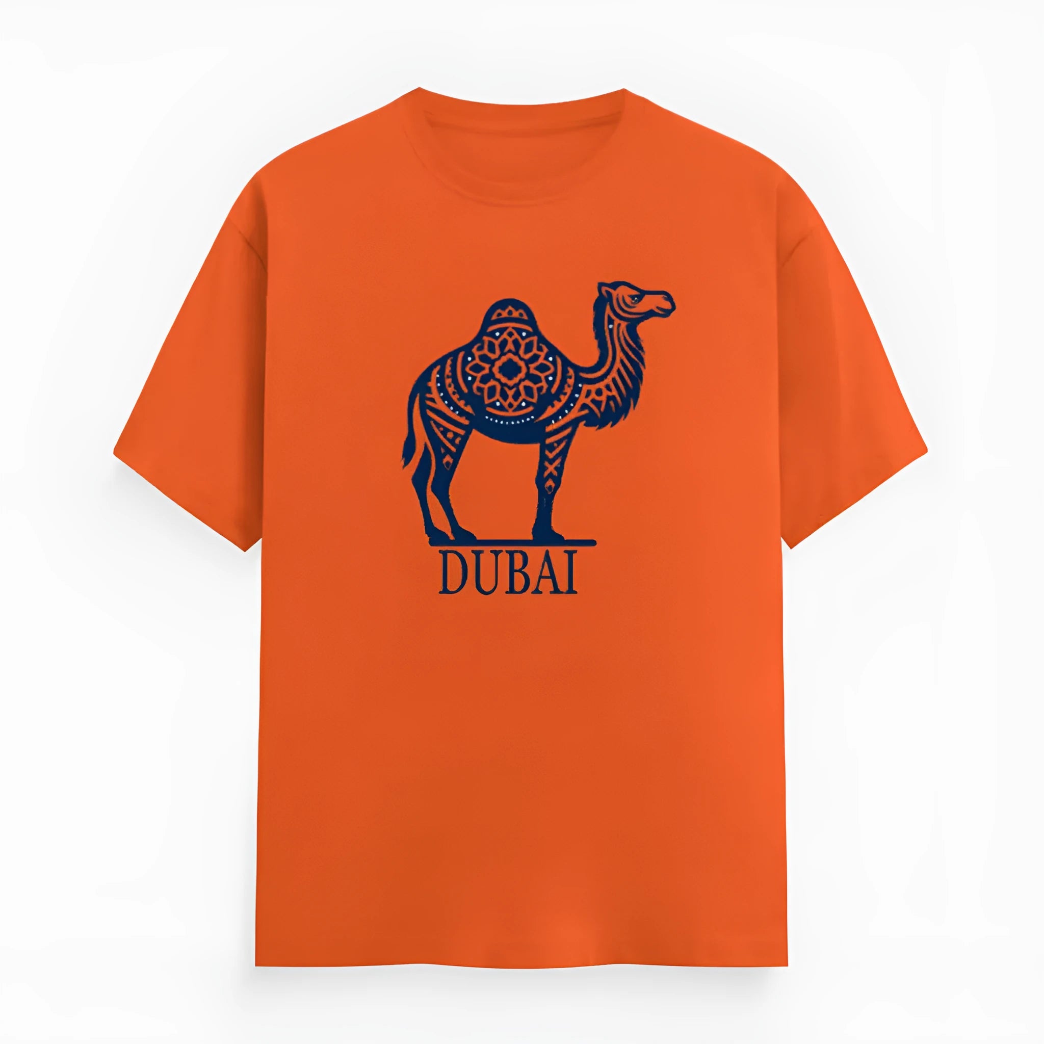 Orange cotton t-shirt with short sleeves and round neck, loose fit summer top