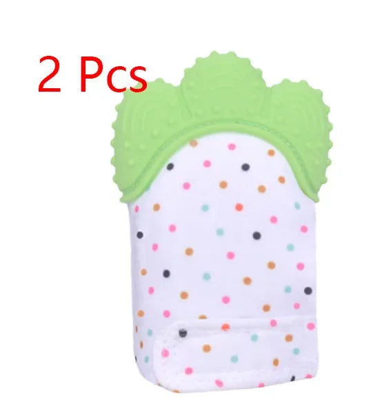 Silicone baby teether glove with Velcro strap in blue colour