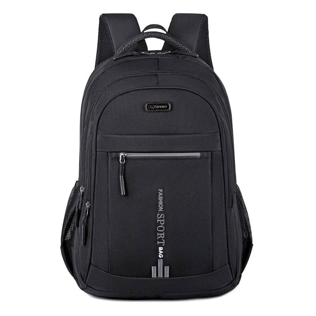 Oxford cloth capacity backpack in blue with airpillow straps, shown with a 20-35L size for business travel.