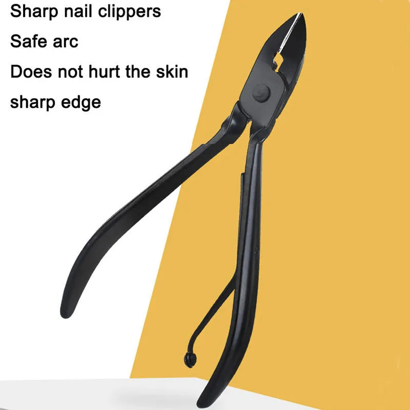 Black leather case containing stainless steel manicure tools with nail clippers and scissors