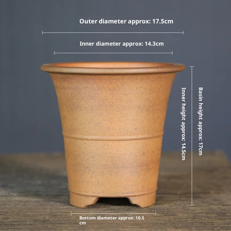 Ceramic breathable flower pot for balcony desktop, firewood waistline flat mouth, small or large size