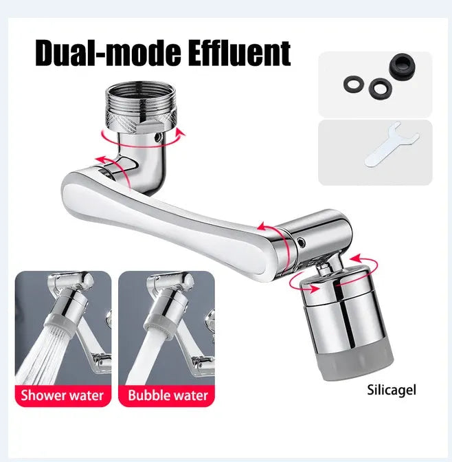 Swivel universal extension bubbler with 1080 degree rotation and two water modes in silver copper finish for faucet