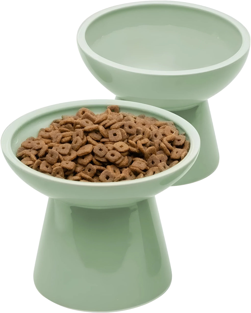 Ceramic elevated cat bowl with 16cm wide shallow design for whisker fatigue prevention