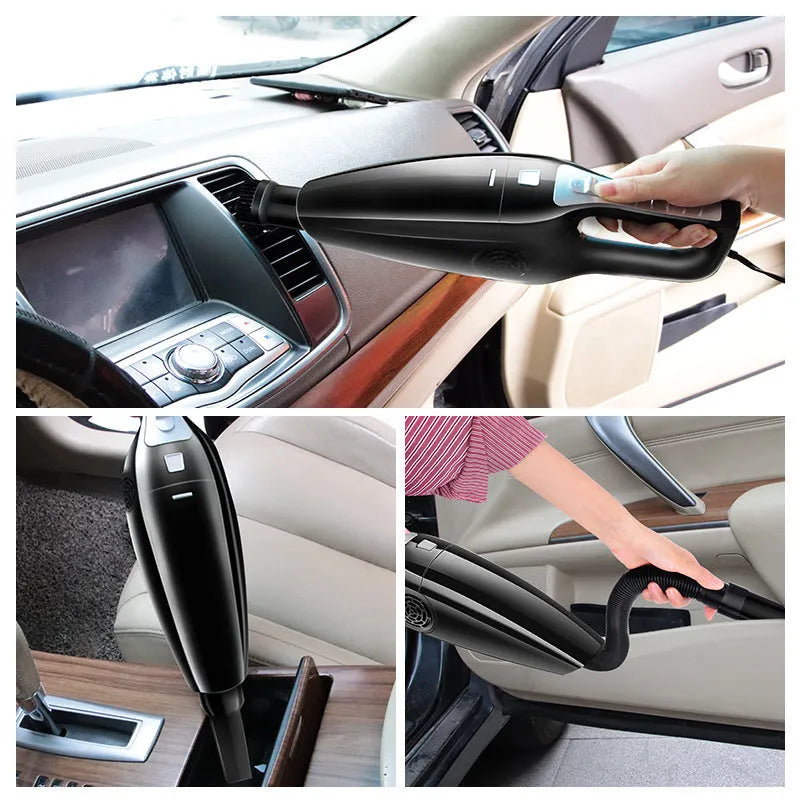 Black and orange car vacuum cleaner with cigarette lighter power cable and compact 36cm design