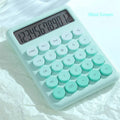 Desktop calculator with gradient colour options: violet, cherry blossom powder, glacier blue, and mint green.