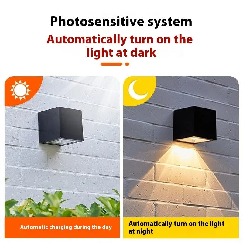 Solar outdoor landscape wall lamp with ABS shell, warm light, and IPX4 protection