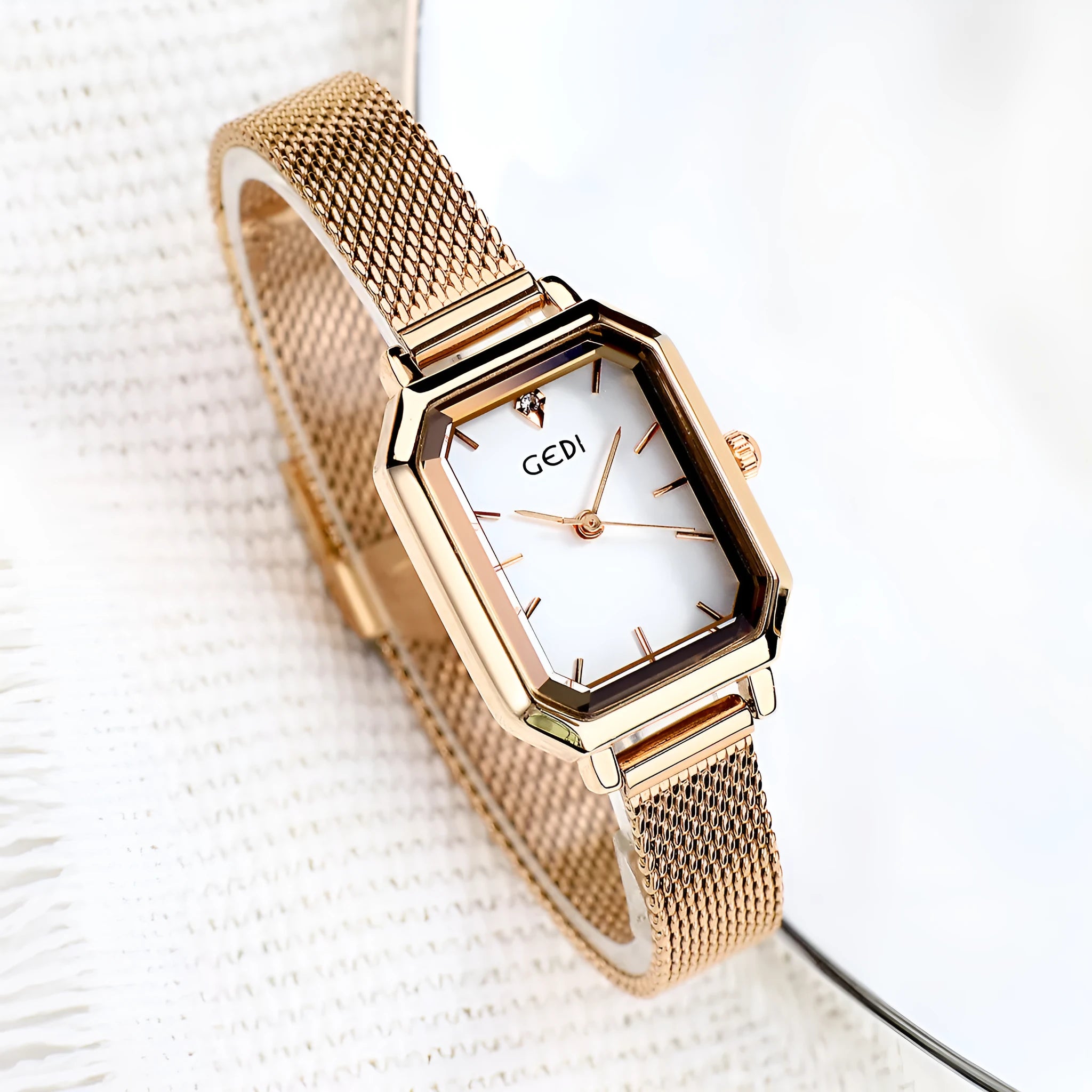Square retro casual watch for women with rose shell case and multiple colour options