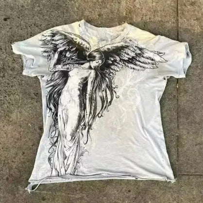 Gothic men's cartoon print short sleeve shirt in colour HQ929 with V-neck design