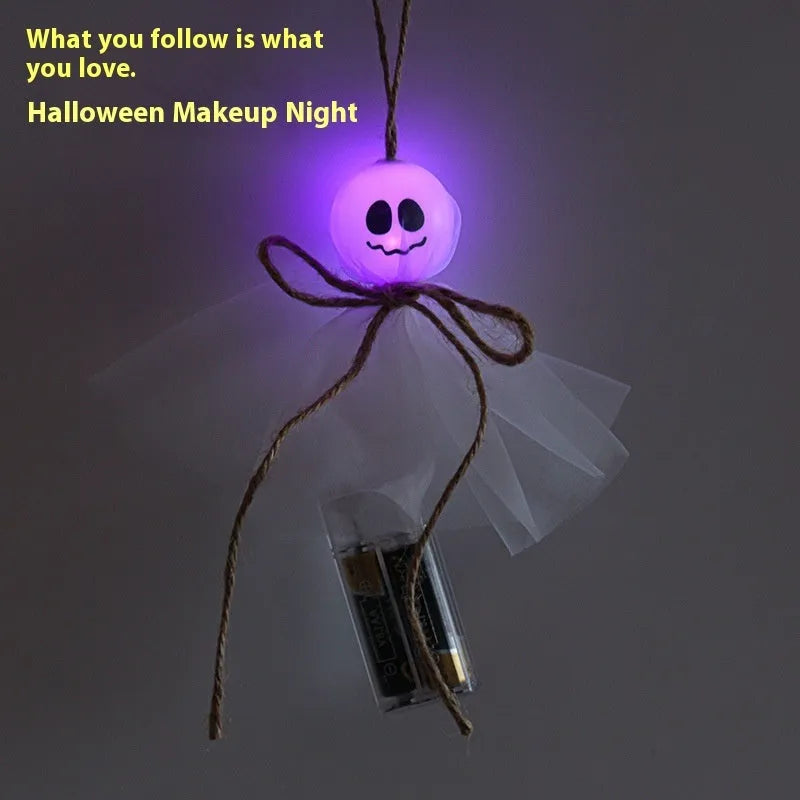 Halloween battery-powered LED light chain with ghost-shaped multicolour lights on flexible PVC cable