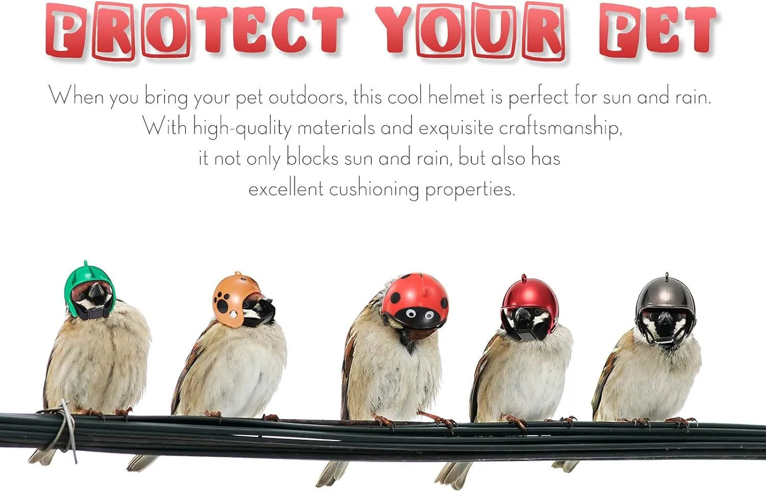 Small pet safety helmet for chickens and birds with adjustable elastic straps