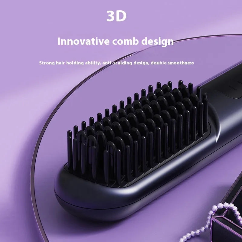 Portable negative ion hair comb in dark blue with USB charging port.